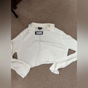 PrettyLittleThing Cream Ribbed Cropped Top